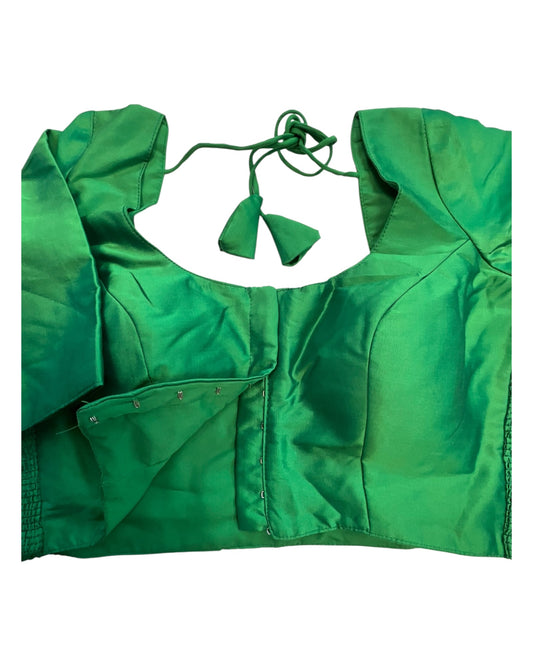 Green - HYBRID Silky Saree blouse - With Elastic on both side for Great fit - Size 36",38", 40" S M L - VAM1216 Ap