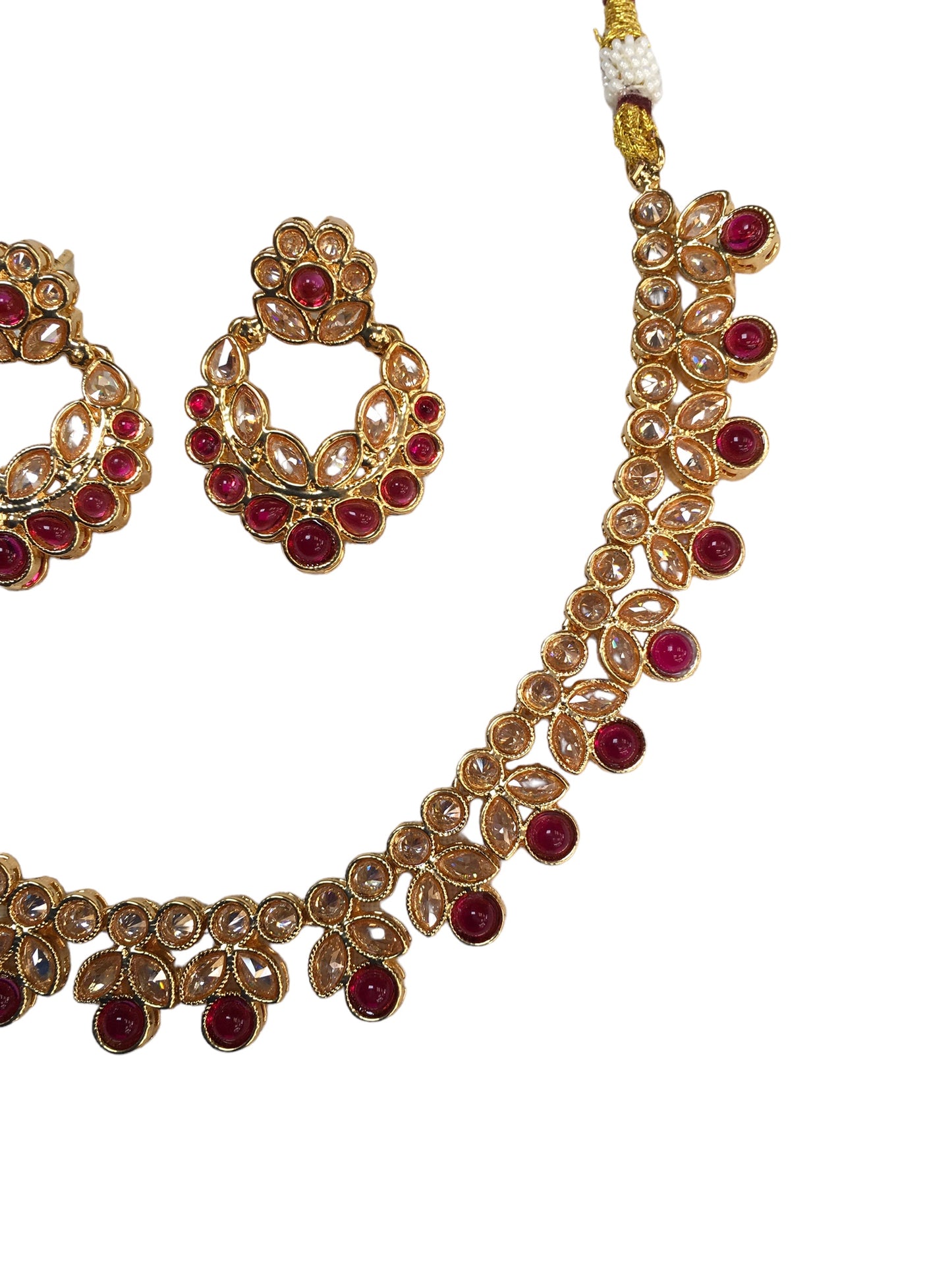 Magenta - Medium Size Gold Finish Necklace Set with Earrings - TOH2402 Cp 0424