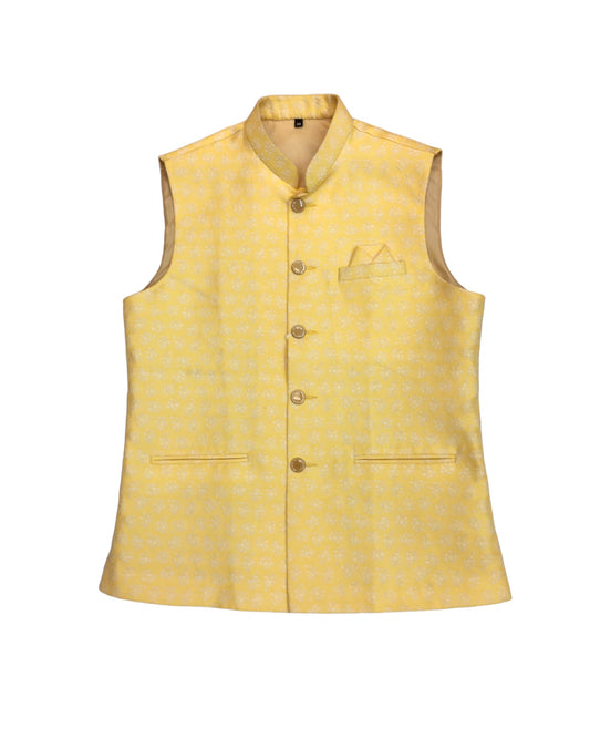 Lemon Yellow - Handloom Brocade Indian Mens Waistcoat / Bandi - Bollywood - CS2404 KV 0524