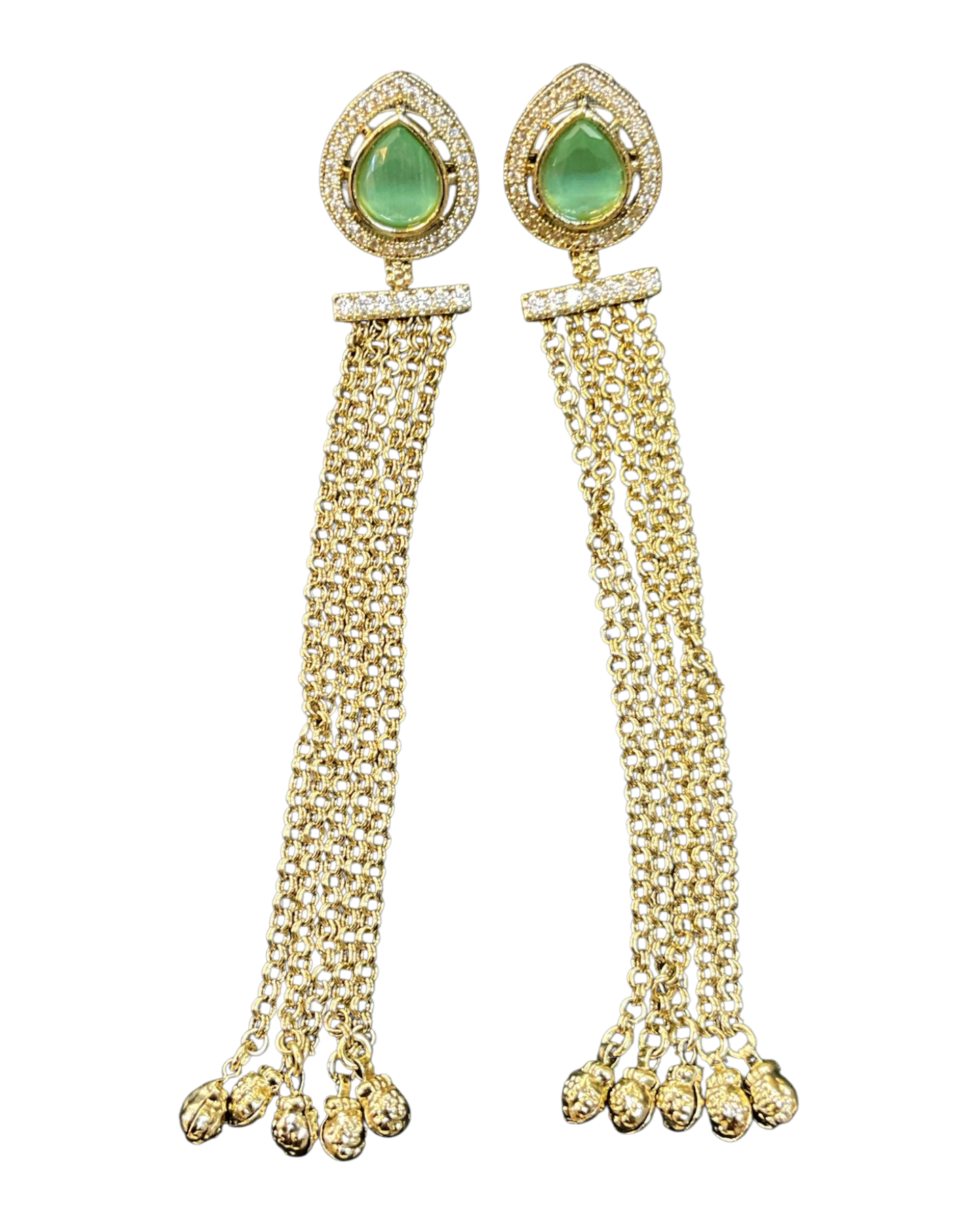 Sea Green - Medium - Antique Gold Finish Traditional Earrings - Bollywood - Weddings - 15ER679 07P26