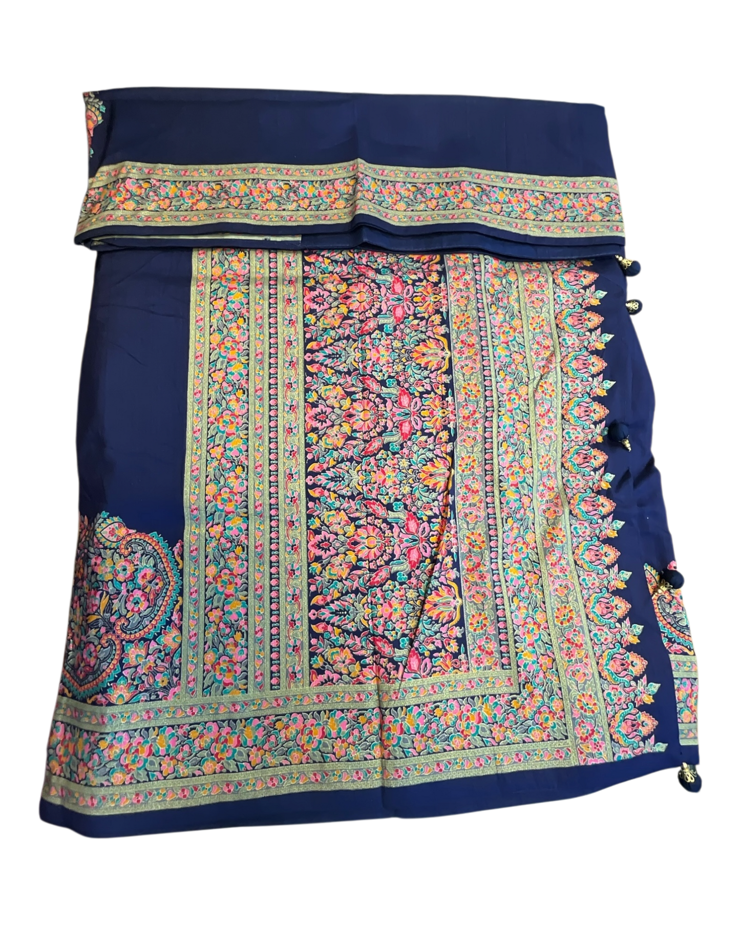 Navy Blue - Traditional Block Printed Dupion Silky Saree with Blouse Piece - UK Stock - 2/3 days Delivery 12KC25 K915