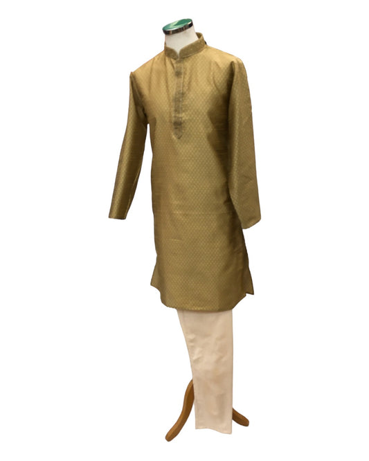 Gold - Cotton Silky Self Brocade Mens Kurta Set - Sangeet Mehendi Haldi - KCS1173 KK 1123