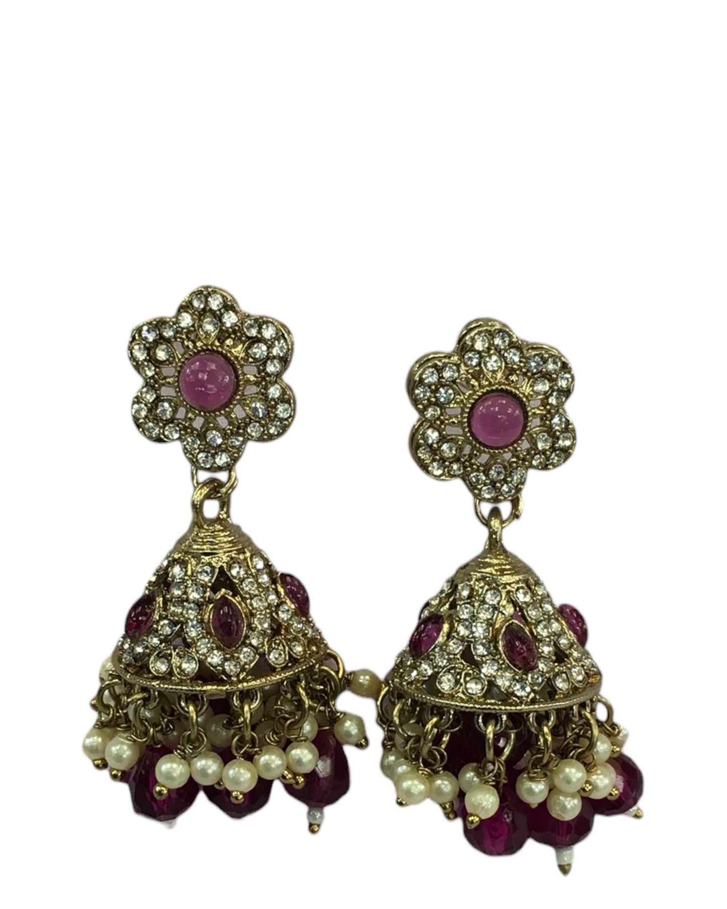 Purple - Medium - Antique Finish Traditional Zhumki Earrings - Bollywood - Weddings - CH535 V 0724