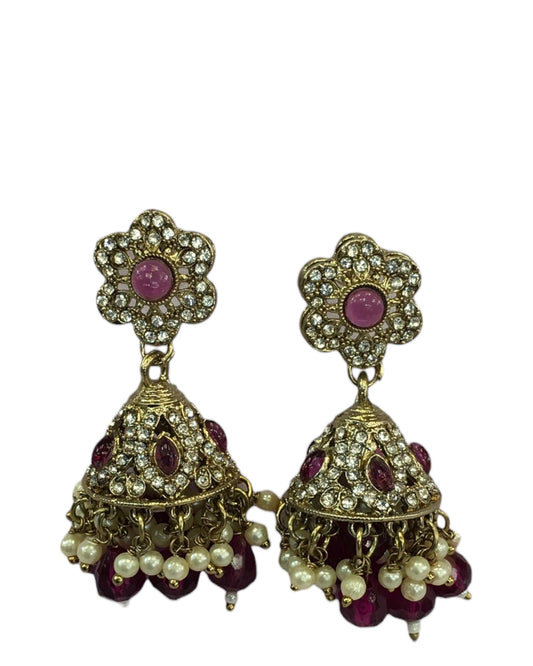 Purple - Medium - Antique Finish Traditional Zhumki Earrings - Bollywood - Weddings - CH535 V 0724