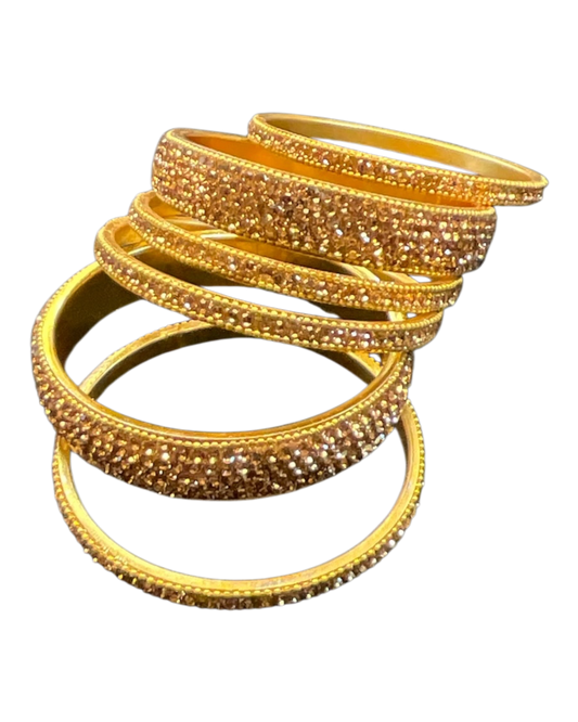 Dark / Antique Gold Finish - Set of 6 Stone Bangles - M to XXL - 5Line 07Kp26
