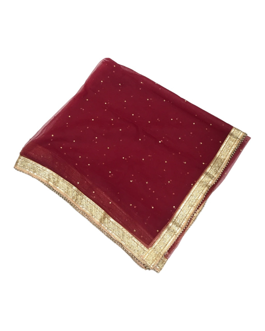 Large Soft Net Dupatta with Gold Beaded Border - Mix N Match - HSK2307 RP 1023