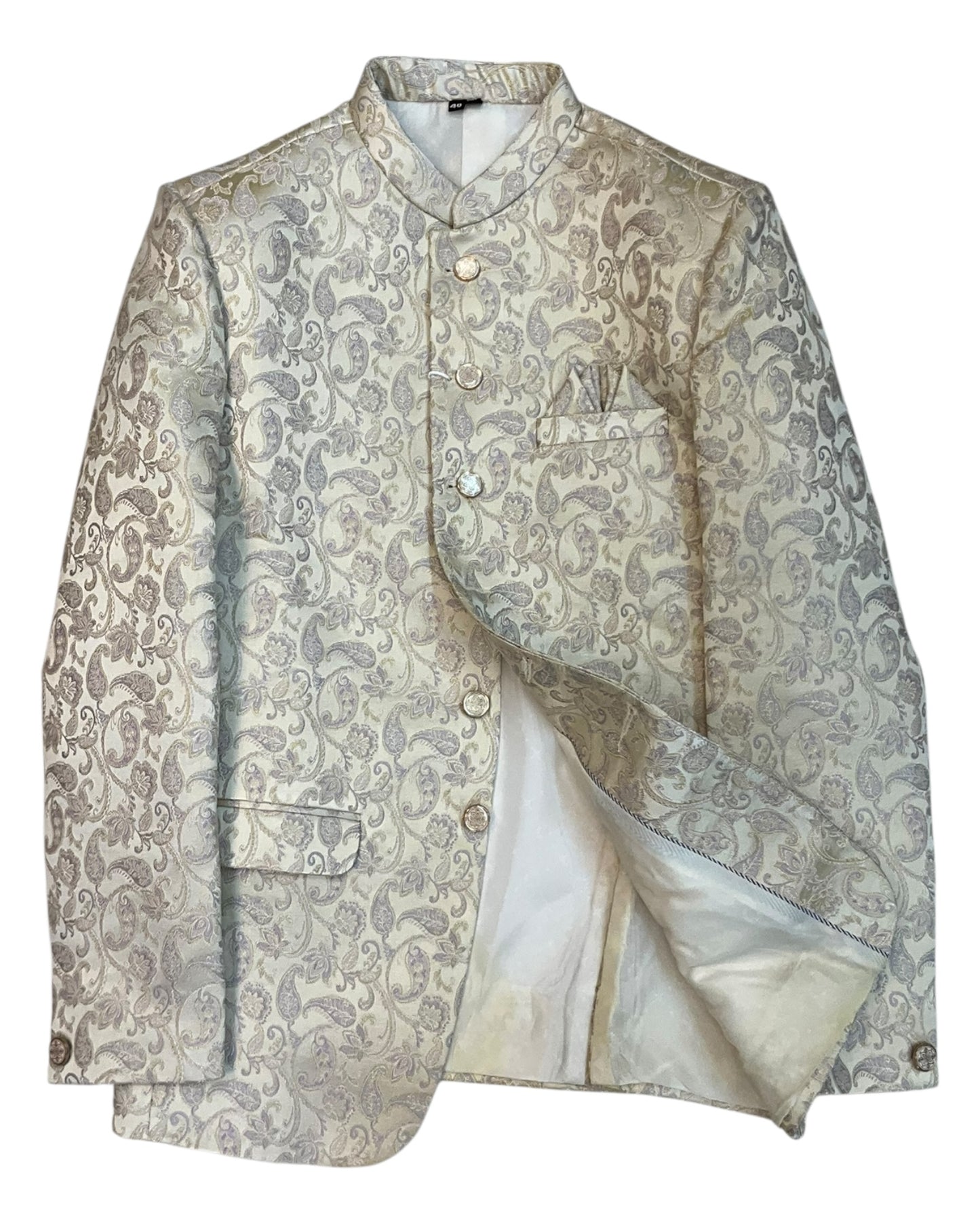 Cream - PREMIUM Slim Fit Mens Contrast Brocade BandhGala / Prince / Chinese Collar Jacket - Fantastic Fit - VNS-JOD7910/1 10VC25