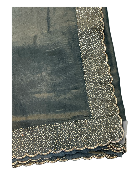 Grey - Classic Saree with Stone Work Border and Blouse Piece - UK stock - 24hr Dispatch - RS2538 VP