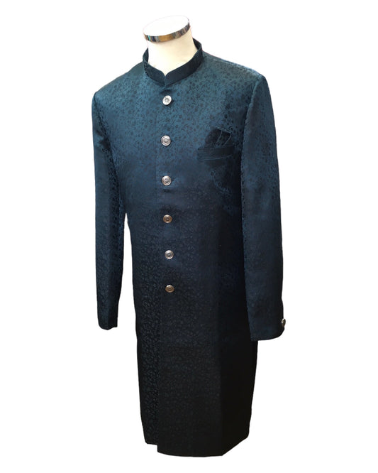 Teal - Classic Self Brocade Sherwani with Quality Buttons - YD2415 06JP24
