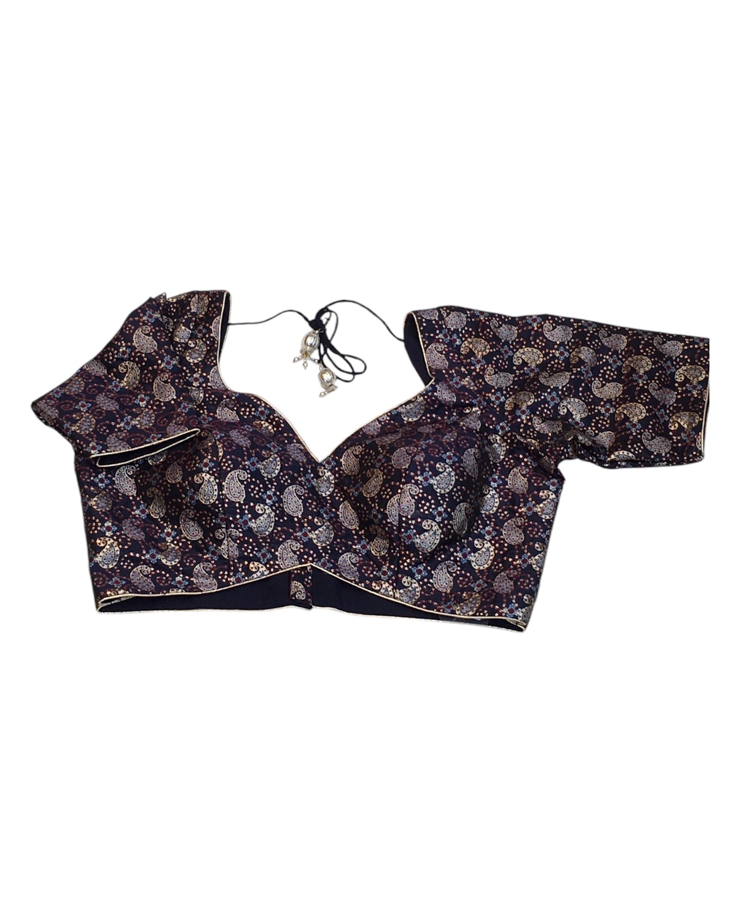 36" Bust (UK 10) Navy Blue with Maroon - Banarasi Brocade Saree / Lehenga blouse - Can be let out to size 12 - VFJ250 01KY25