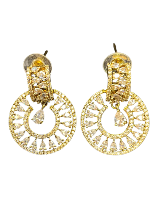 Clear - Medium - Antique Gold Finish Traditional Earrings - Bollywood - Weddings - AE2608 J
