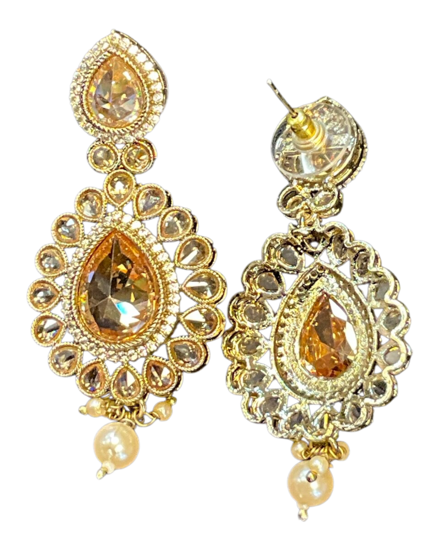 Dark Pink - Large - Antique Gold Finish Traditional Earrings - Bollywood - Weddings - 15ER549 07Rp26