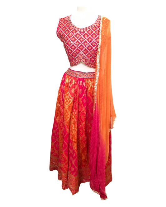 SALE - Size 14 / 40" Bust - Fuchsia Orange - Ready Made Lehenga Set - UK Stock - 24h Dispatch - KTC241101 1124
