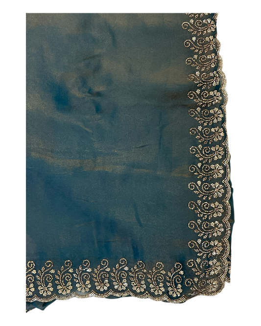 Blue - Rich Saree with Stone Work and Blouse Piece - UK stock - 24hr Dispatch - RS2516 TH