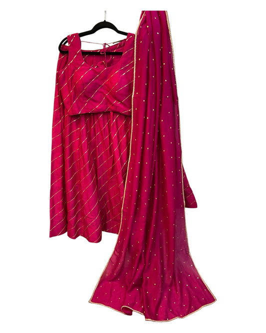 Fuchsia / Magenta - Dupion Silk Lehenga Set - Garba / Dandia , Mehndi / Sangeet / Weddings - Size UK 12 (38" Bust) Adjustable to Size 14 - UK Stock - 24h Dispatch - AF2506 09TY25