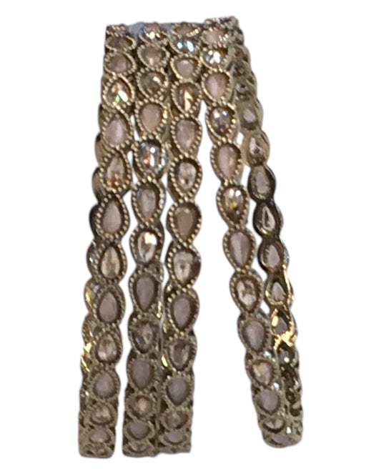 Antique Gold Finish CHAMPAGNE Reverse Stone Bangles (Set of 4) - Mix N Match - NBA2401Jp