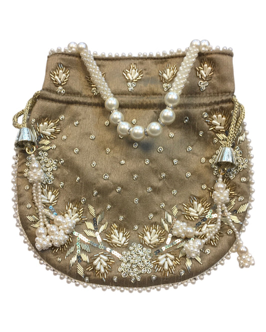 Antique Gold - Silky Bollywood Ladies Potli / Pouch Style HandBag - GJ21 10Rp24