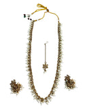 Light Pearl - Large Size Antique Gold Finish Long Necklace Set with Earrings - RAK408 KY 0525