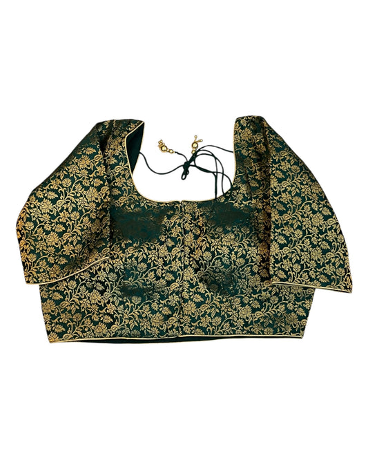 38" & 42" - Bottle Green - Banarasi Brocade Saree / Lehenga Blouse -UK Stock - Quick Dispatch - X1126 01A25