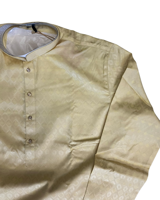 Cream - Self Woven Brocade Mens Indian Kurta set - UK Stock - Weddings / Walimas , Sangeet, Diwali, Eid, Mehndi / Henna - VEE3115 KC