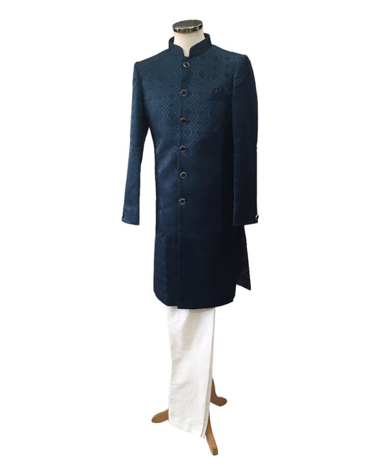 Rich Self Brocade Teal Blue Sherwani - YD2323 PP 0923