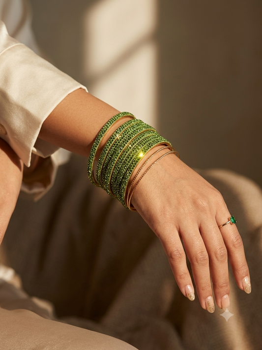 Henna / Mehndi Green - Set of 8 Stone Bangles - M to XXL - HAN2601 07Ka26