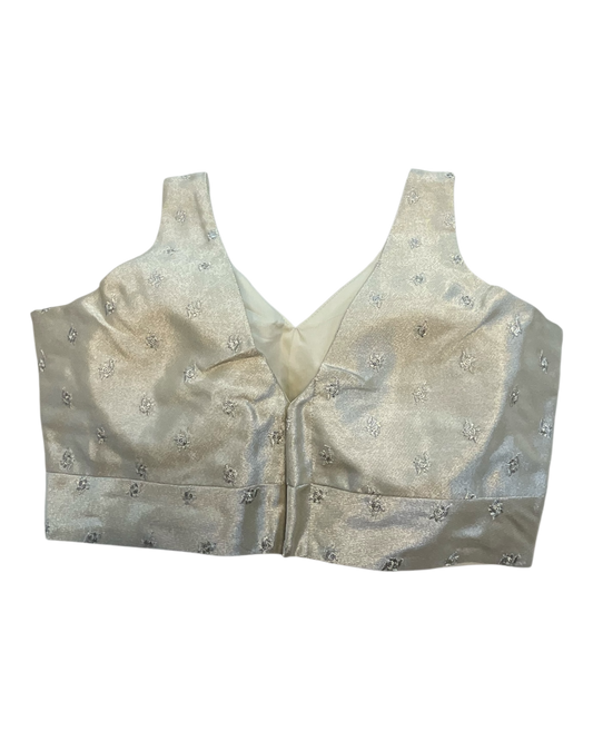 40" / UK 14 - Champagne - Self Butti Saree blouse with cups, Sleeveless - 36" - UK Stock - Quick Delivery - RNK - R948-KK