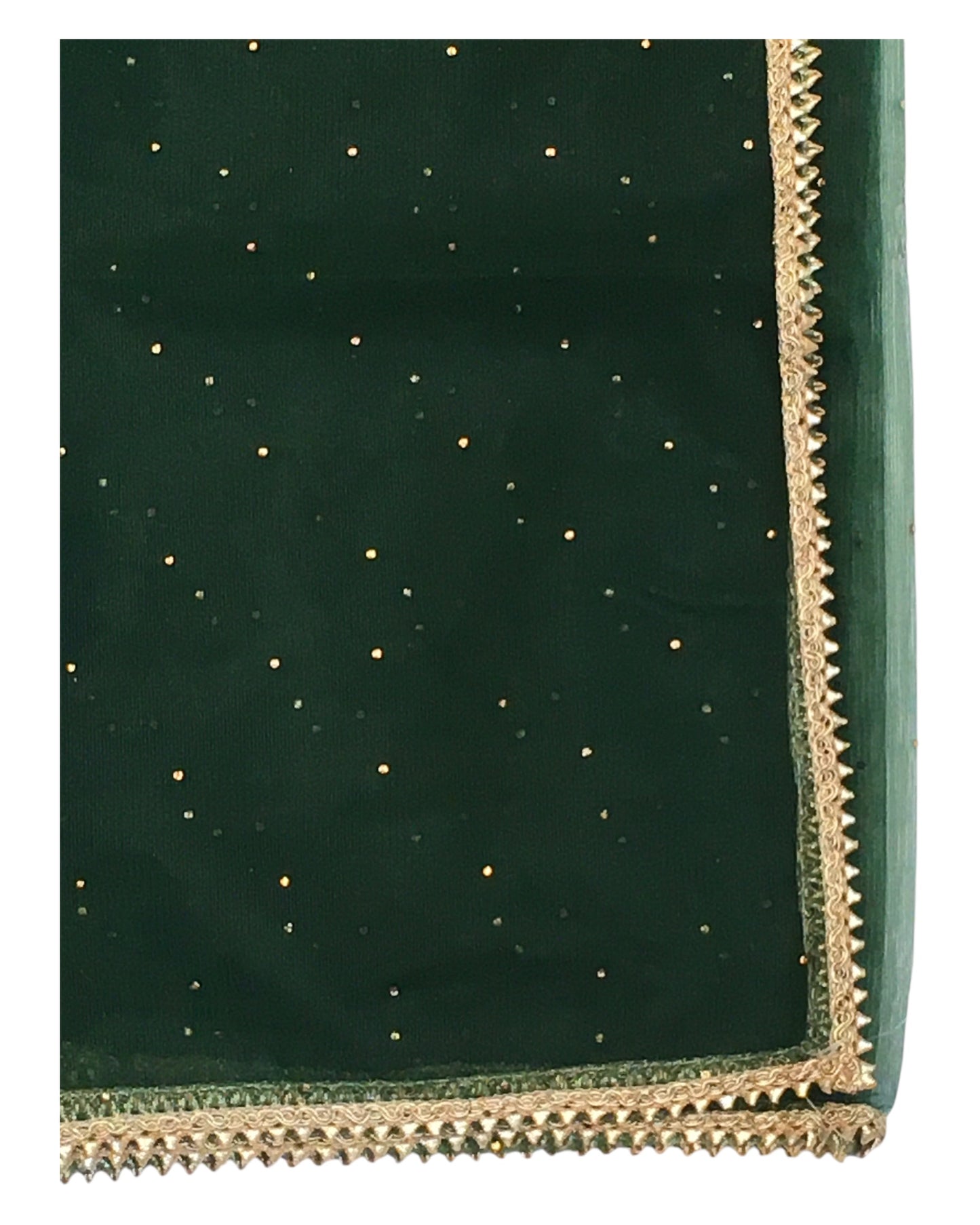 Bottle Green - Ladies Net Dupatta with Gold Lace Border & Diamante - Mix N Match - VC2501 T0125