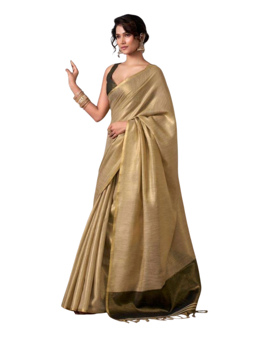 Gold - Classic Plain Cotton Silky Fancy Saree with Blouse Piece - UK Stock - 2/3 days Delivery 12KV25 RP515
