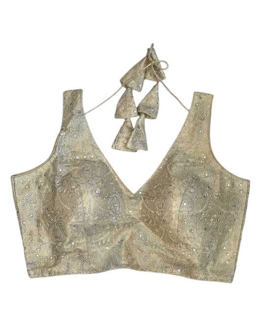 Champagne Gold - Fully Embroidered Saree / Lehenga Blouse - With Cups - Margin to loosen - UK Stock - AF2505 KV 1224