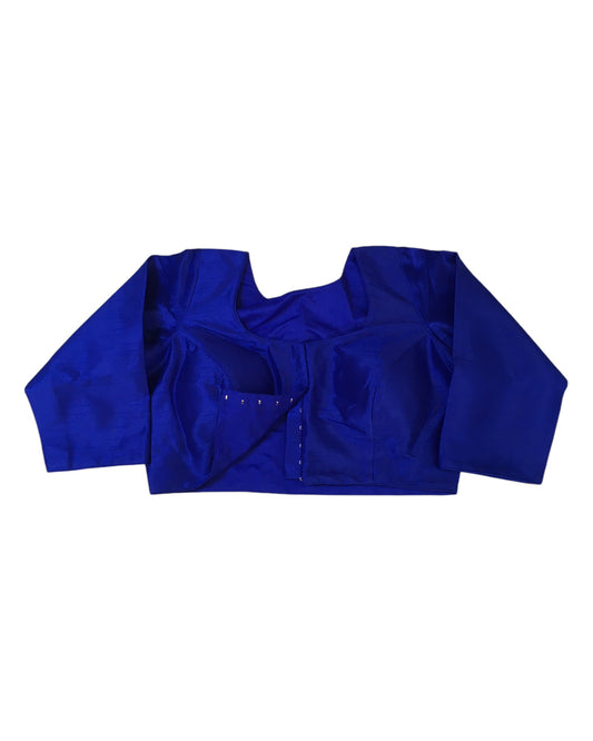 Royal Blue - Silky Saree blouse with cups, Long Sleeves, High Back - 38" - UK Stock - Quick Delivery - RNK - R231F-A