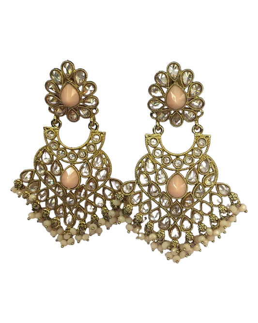 Peach - Large - Antique Finish Traditional Earrings - Bollywood - Weddings - SV2408 A 0724