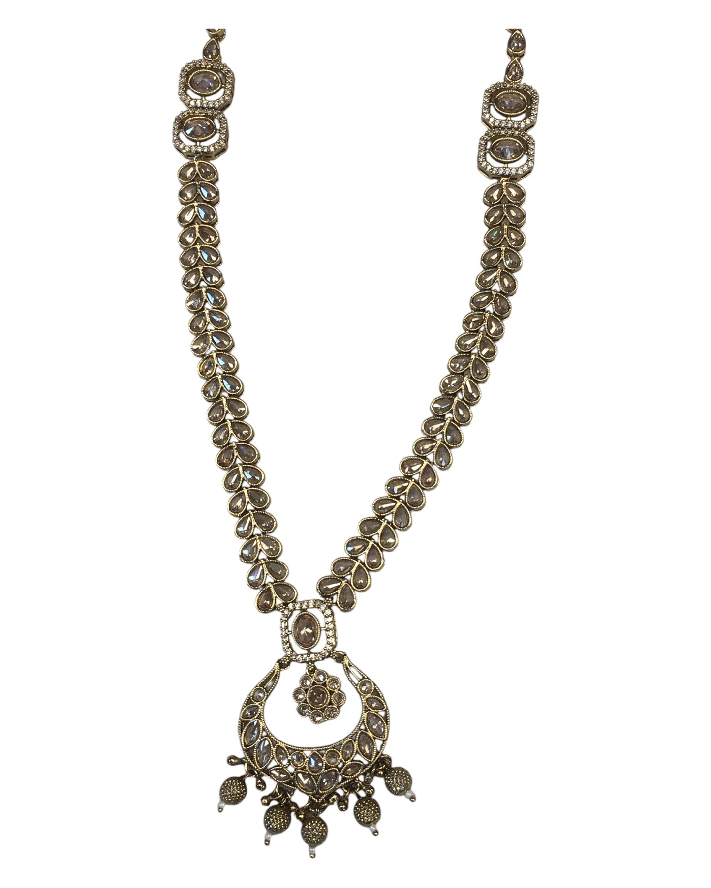 Antique Gold & Stones - Antique Gold Finish Long Necklace set - Bollywood - Weddings - AVON8015 11VY24