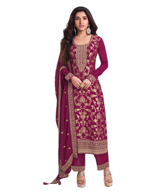 Magenta - Simple / Classy Silky Ladies Indian Salwar Suit with Rich Dupatta - Available in Sizes 10,14 & 18 - VF69186 TY 0924