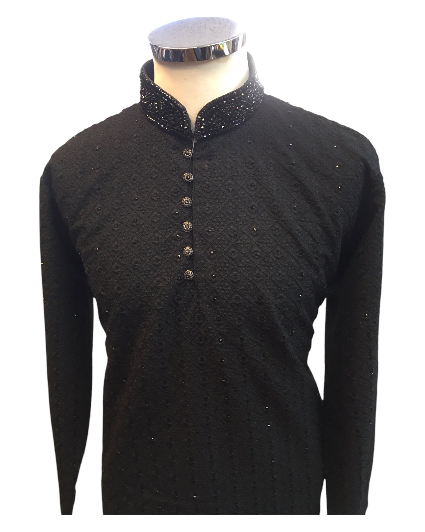 Black - Locknawi Chikankari Self Brocade Mens Indian Kurta set - Weddings / Walimas , Sangeet, Mehndi / Henna , Eid / Diwali - BS2502 01JY25