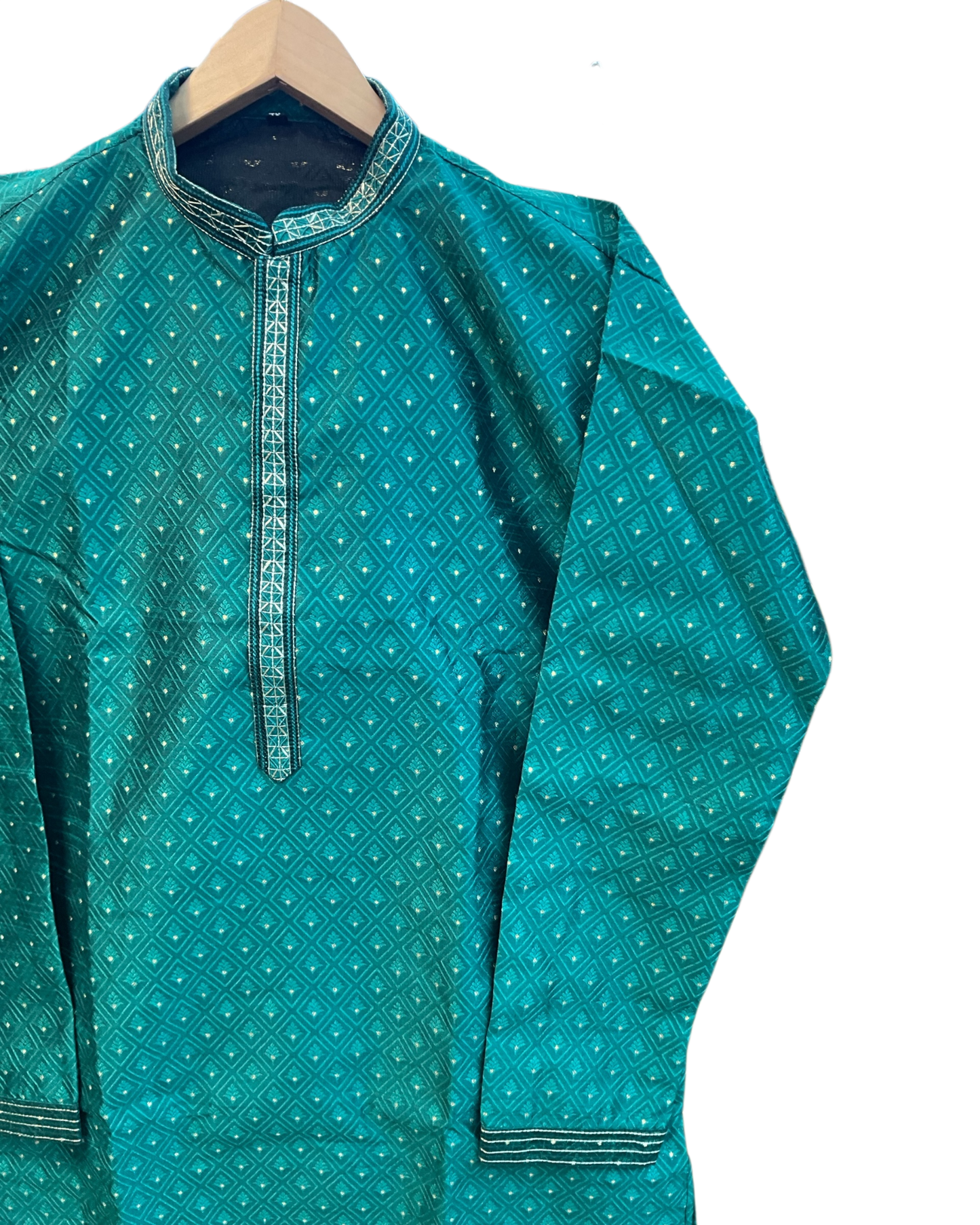 Green - Banarasi Handloom Brocade Mens Indian Kurta set with Trousers - UK Stock - Weddings / Walimas , Sangeet, Diwali, Eid, Mehndi / Henna - YD2601 03VV26