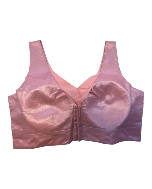 Size 40" / UK 14 - Baby Pink - Silky Saree blouse with cups, Sleeveless - UK Stock - Quick Delivery - RNK - R722A-KY