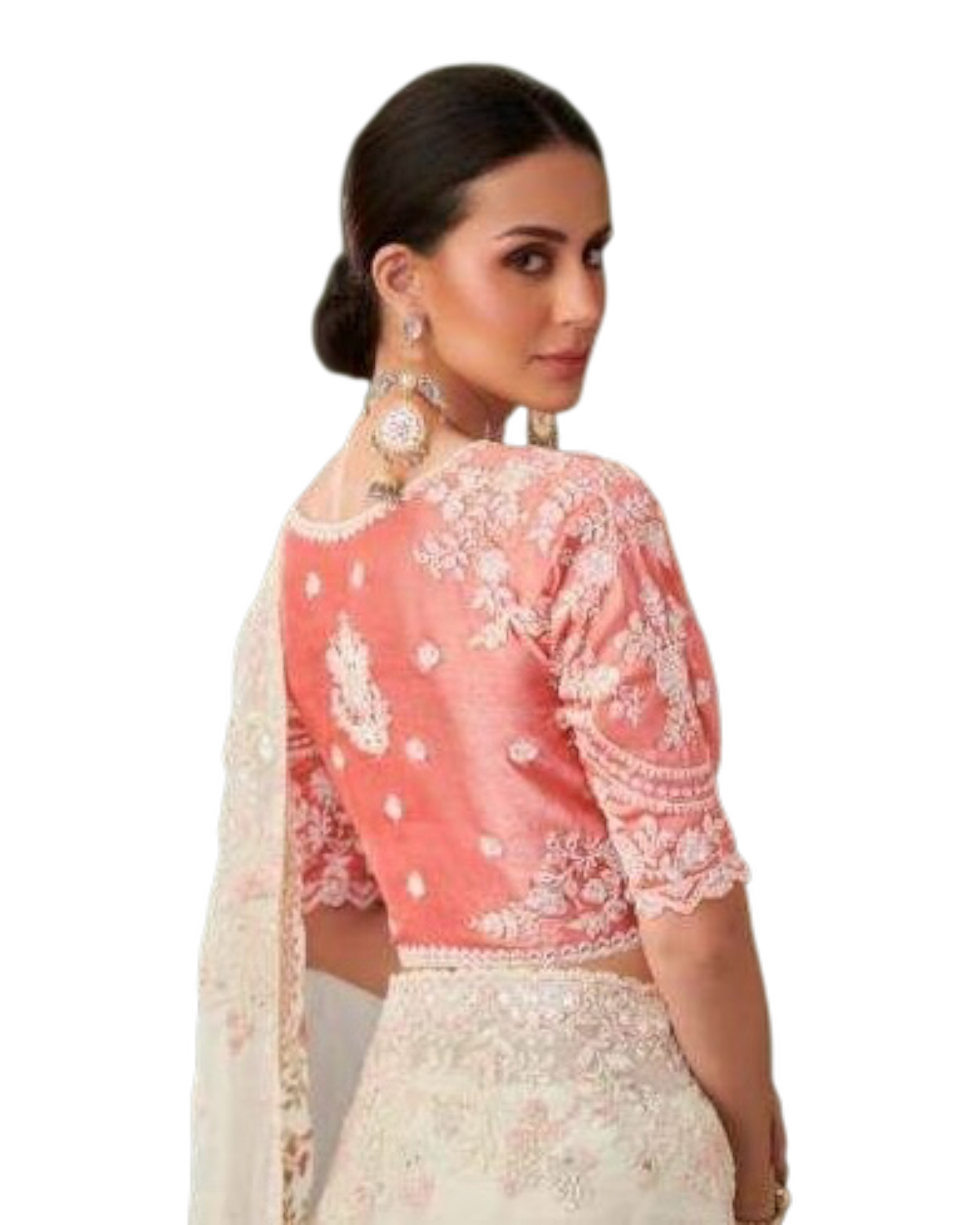 Off White - Fancy Saree with contrast Blouse Piece - UK stock - 24hr Dispatch - TFH205TT