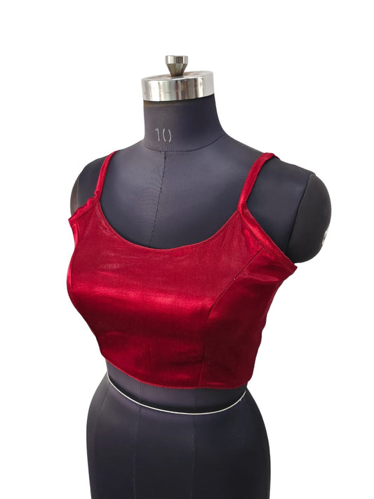 Maroon - Spaghetti Strap Gaji Silk Saree / Lehenga blouse - 38" Bust - UK 12 - Back Fasten - AF2402 A 0324