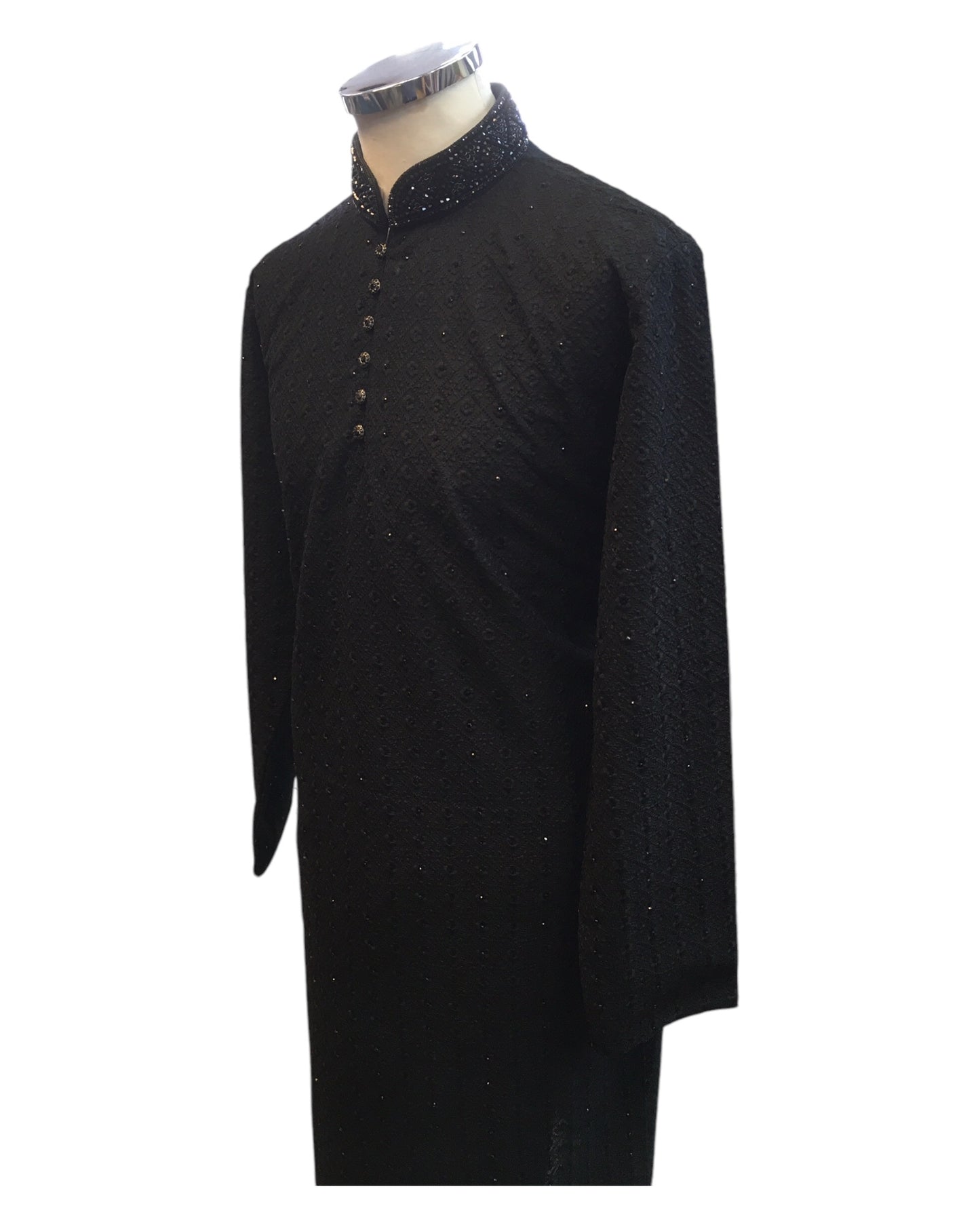 Black - Locknawi Chikankari Self Brocade Mens Indian Kurta set - Weddings / Walimas , Sangeet, Mehndi / Henna , Eid / Diwali - BS2502 01JY25