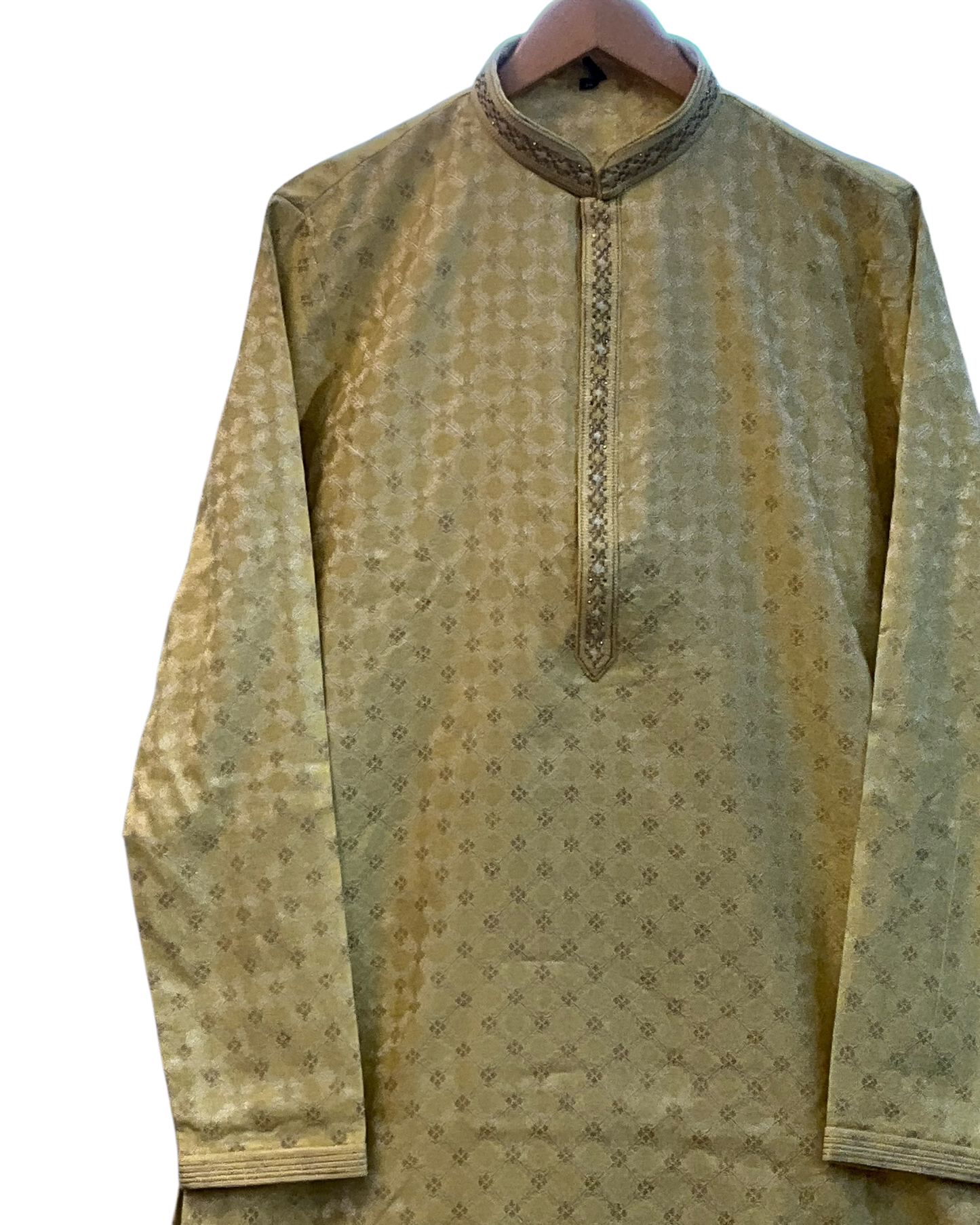 Light Pastel Yellow - Banarasi Handloom Brocade Mens Indian Kurta set with Trousers - UK Stock - Weddings / Walimas , Sangeet, Diwali, Eid, Mehndi / Henna - VEE2613 VR