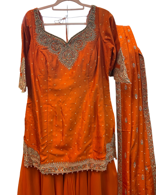 Size 16 (42") - Orange - Designer Ladies Medium Length Top Palazzo Trousers Suit - VMK Taruna CY