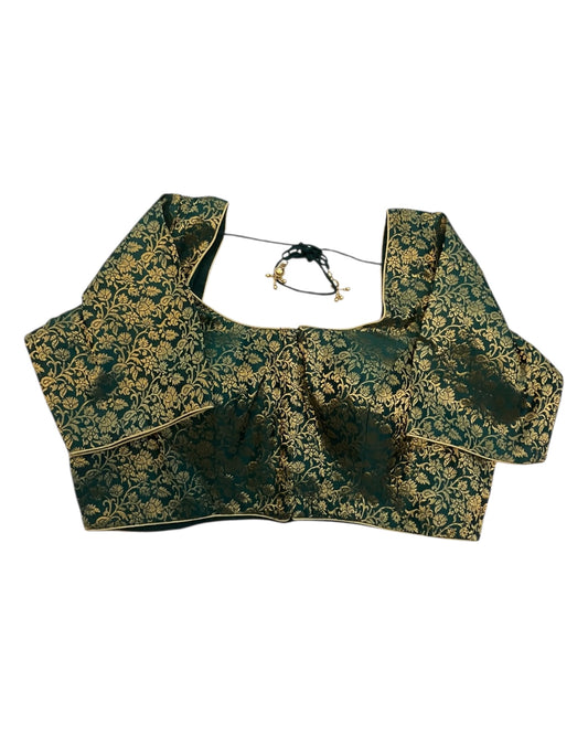 38" & 42" - Bottle Green - Banarasi Brocade Saree / Lehenga Blouse -UK Stock - Quick Dispatch - X1126 01A25