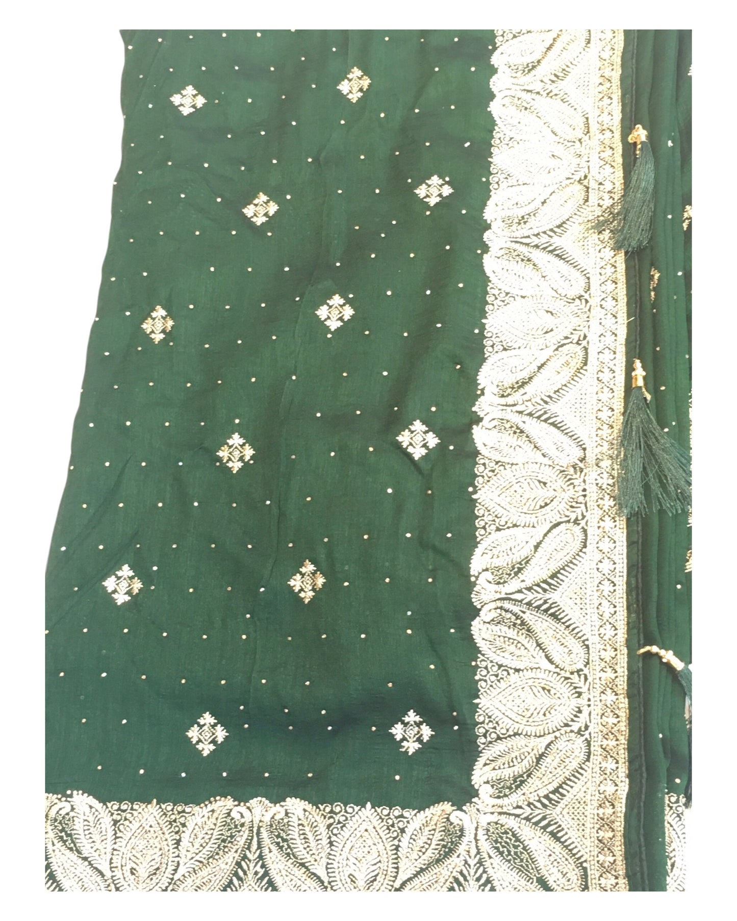 Bottle Green - Silky - Party Wear Embroidered Saree with Blouse Piece - SP250409 VP