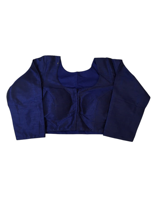 Navy Blue - Silky Saree blouse with cups, Long Sleeves, High Back - 42" - UK Stock - Quick Delivery - RNK - R231F-A