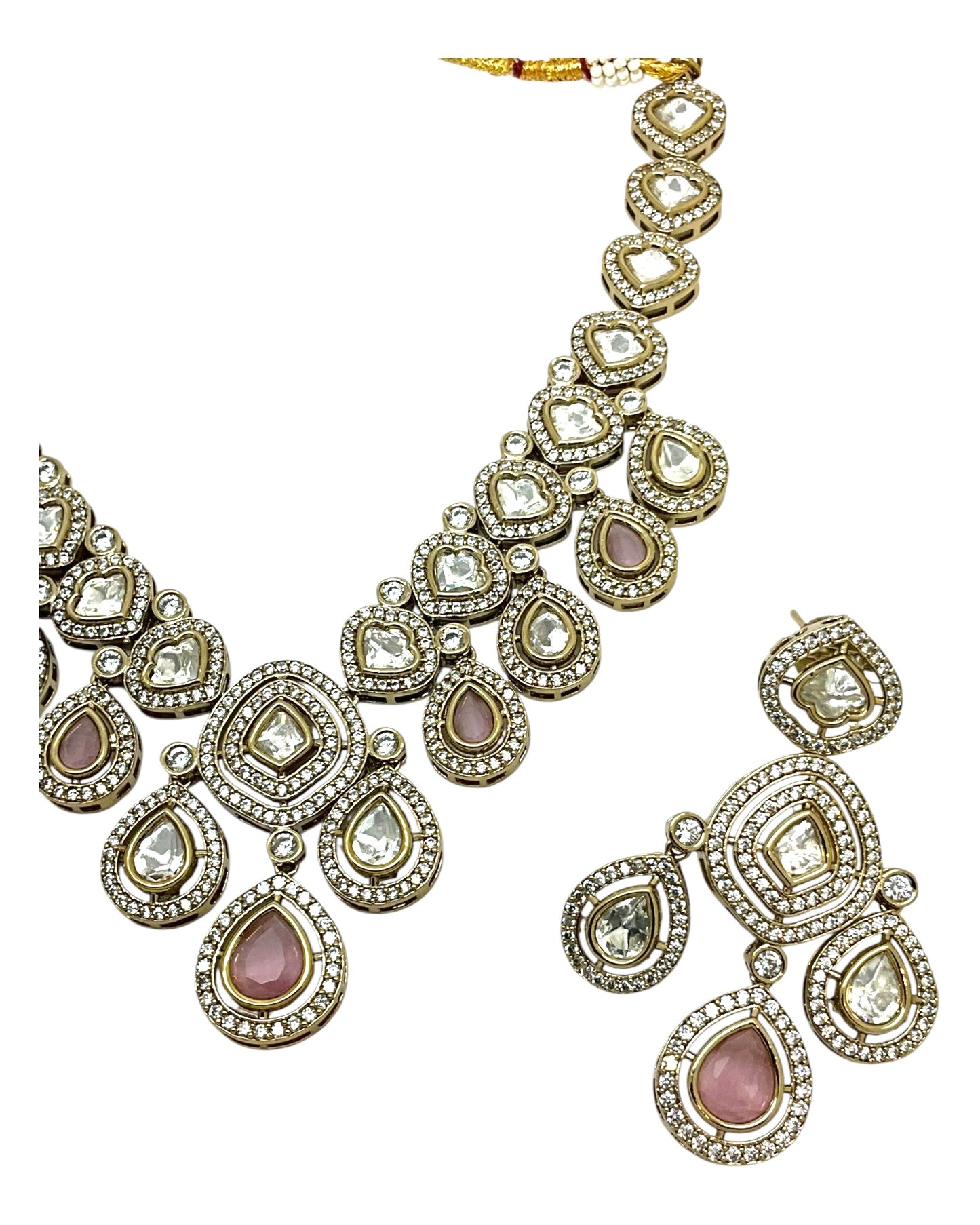 Baby Pink - Medium Size Antique Gold Finish Choki Necklace Set with Earrings - Bollywood - AVON-KU1788 08VT25