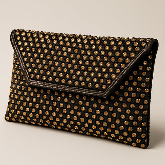 Black - Rich Hand Embroidered Clutch Bag / Handbag - AKB235 05KP25