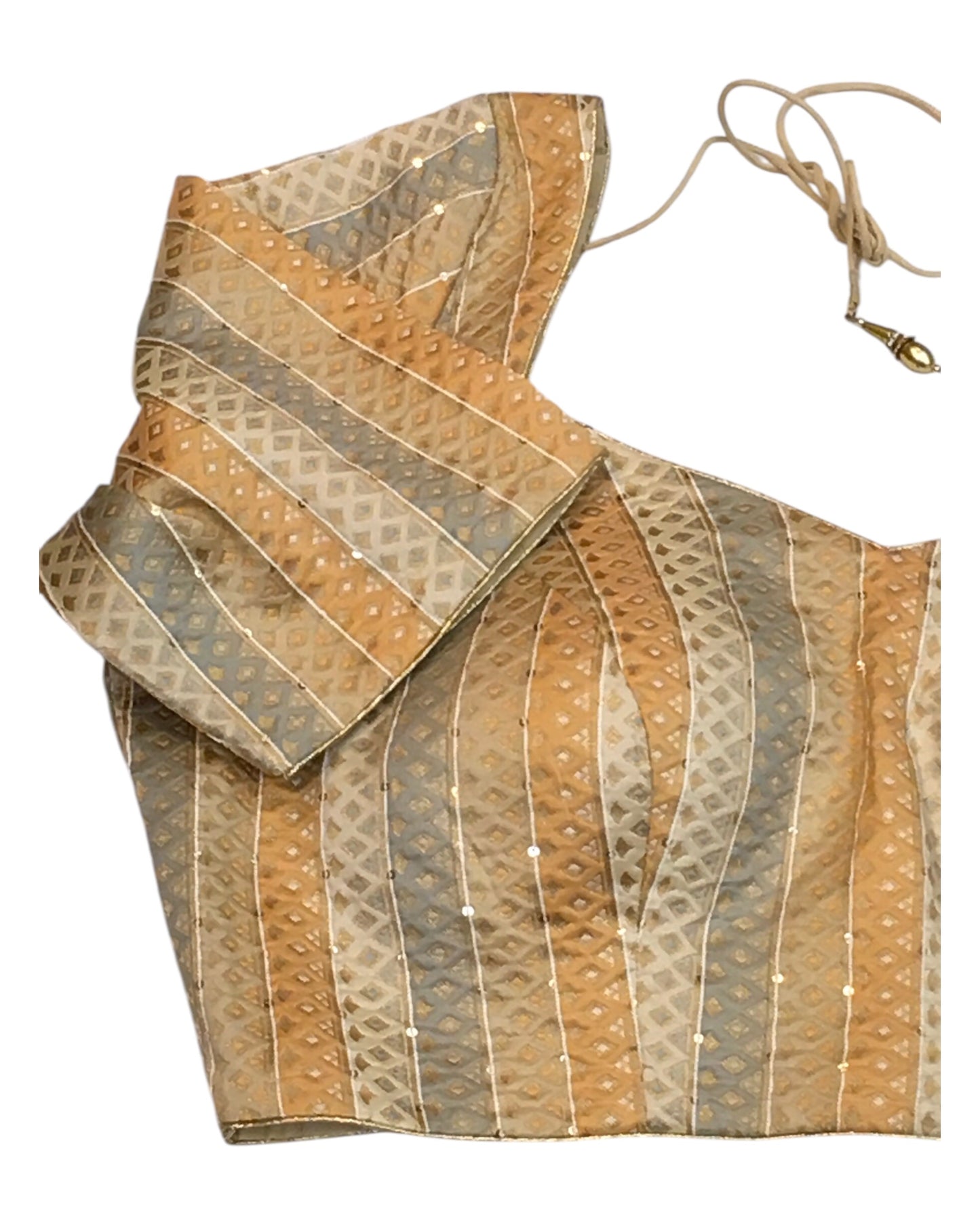 38" Bust (UK 12) Beige Cream - Banarasi Brocade Saree / Lehenga blouse - Can be let out to size 14 - VFJ217 01KY25