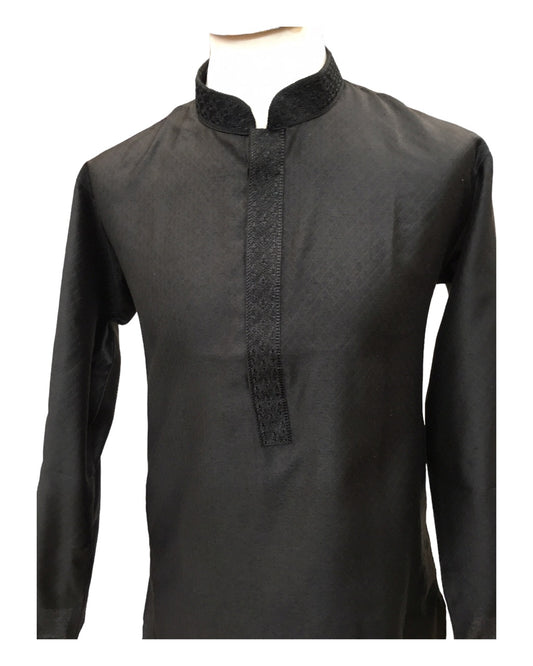 Black - Cotton Silky Self Brocade Mens Kurta Set - Sangeet Mehendi Haldi - KCS1003 KK 1123