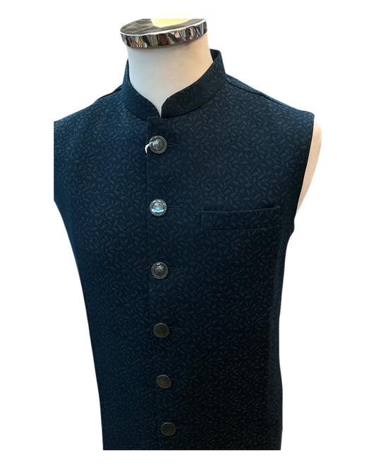 Dark Teal - Self Brocade - Premium Suede Feel Mens Indian Waistcoat - UK Stock - 24 hr Dispatch - VNS-JKT697/31 10KP25